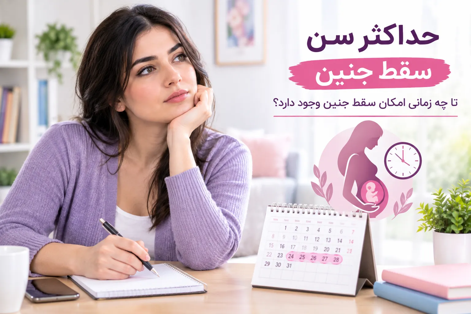 اینفوگرافی بررسی کامل حداکثر سن سقط جنین با قرص و جراحی، محاسبه دقیق سن بارداری، عوارض سقط در ماههای بالا و قوانین ختم درمانی طبق مراجع پزشکی